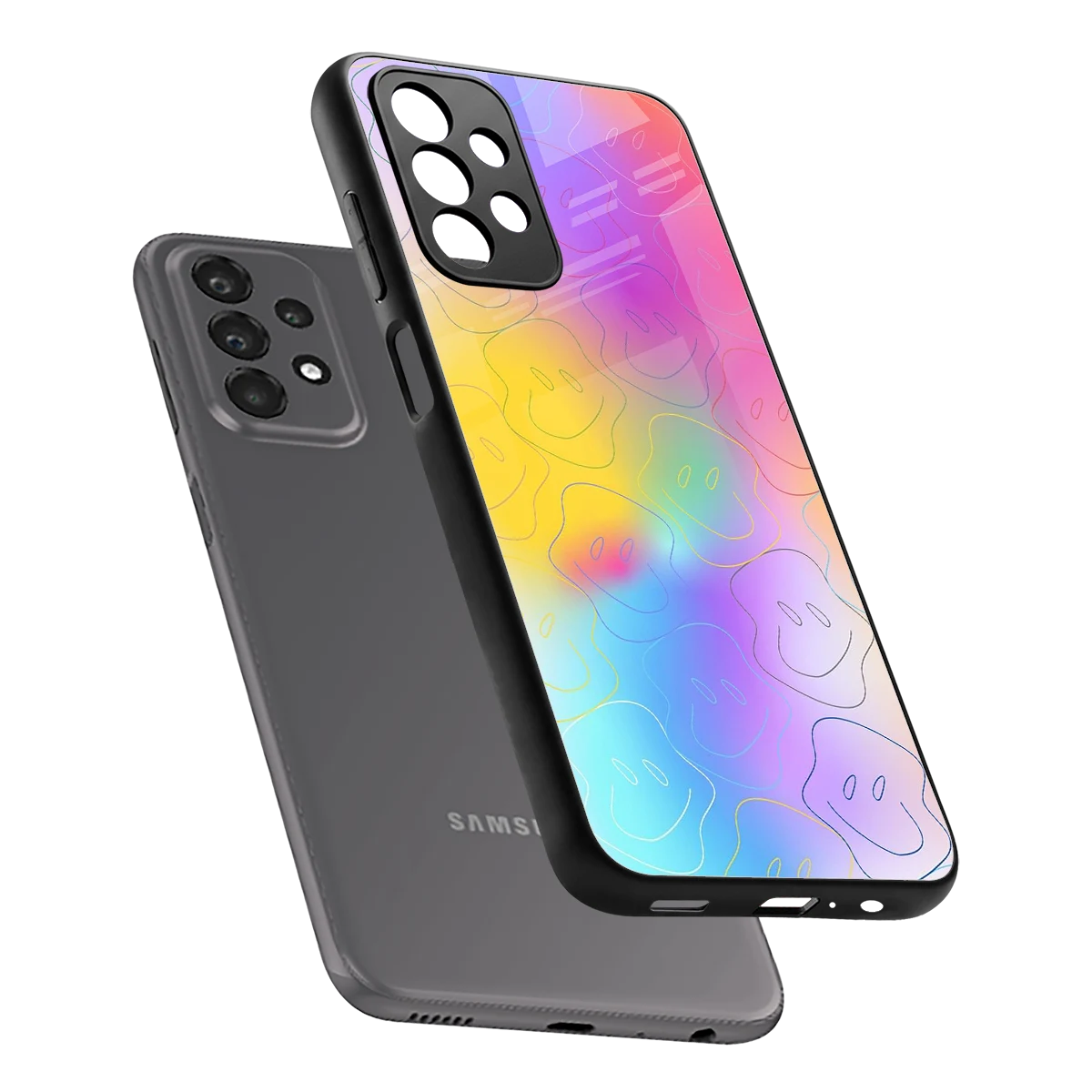 Smiley Colorburst sleek samsung galaxy a23 cover with tempered glass back and TPU edges