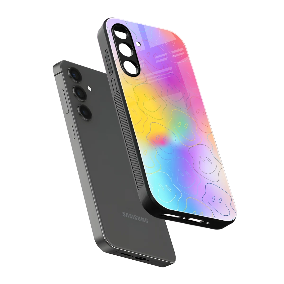 Smiley Colorburst sleek samsung galaxy m34 5g cover with tempered glass back and TPU edges
