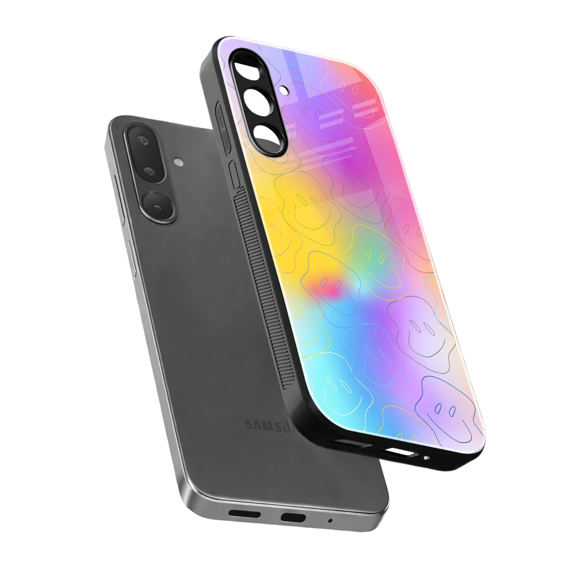 Smiley Colorburst sleek samsung galaxy m56 5g cover with tempered glass back and TPU edges