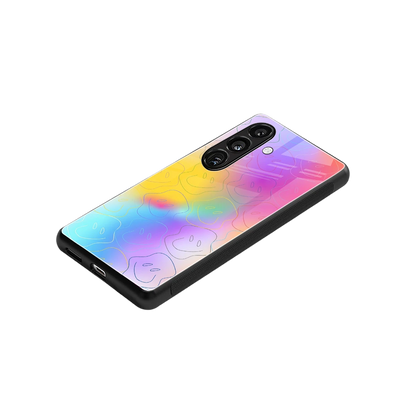 Smiley Colorburst stylish phone case for samsung galaxy s24 | glossy glass and slim fit
