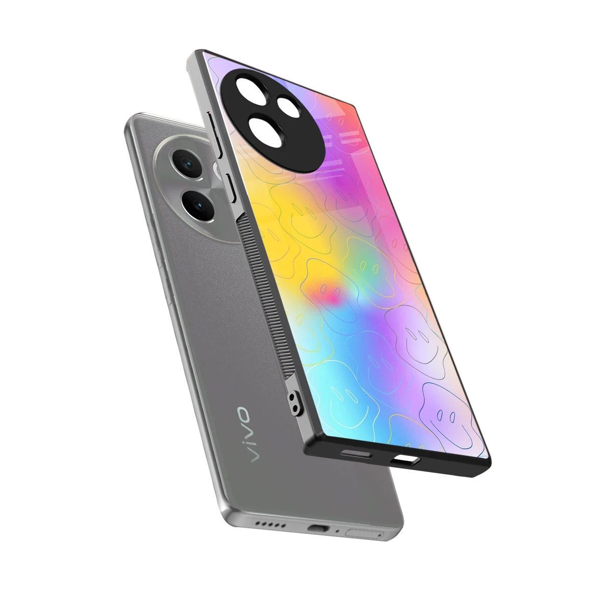 Smiley Colorburst sleek vivo v30e cover with tempered glass back and TPU edges