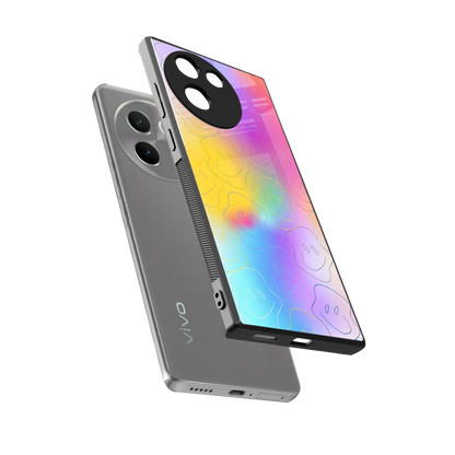 Smiley Colorburst sleek vivo v30e cover with tempered glass back and TPU edges