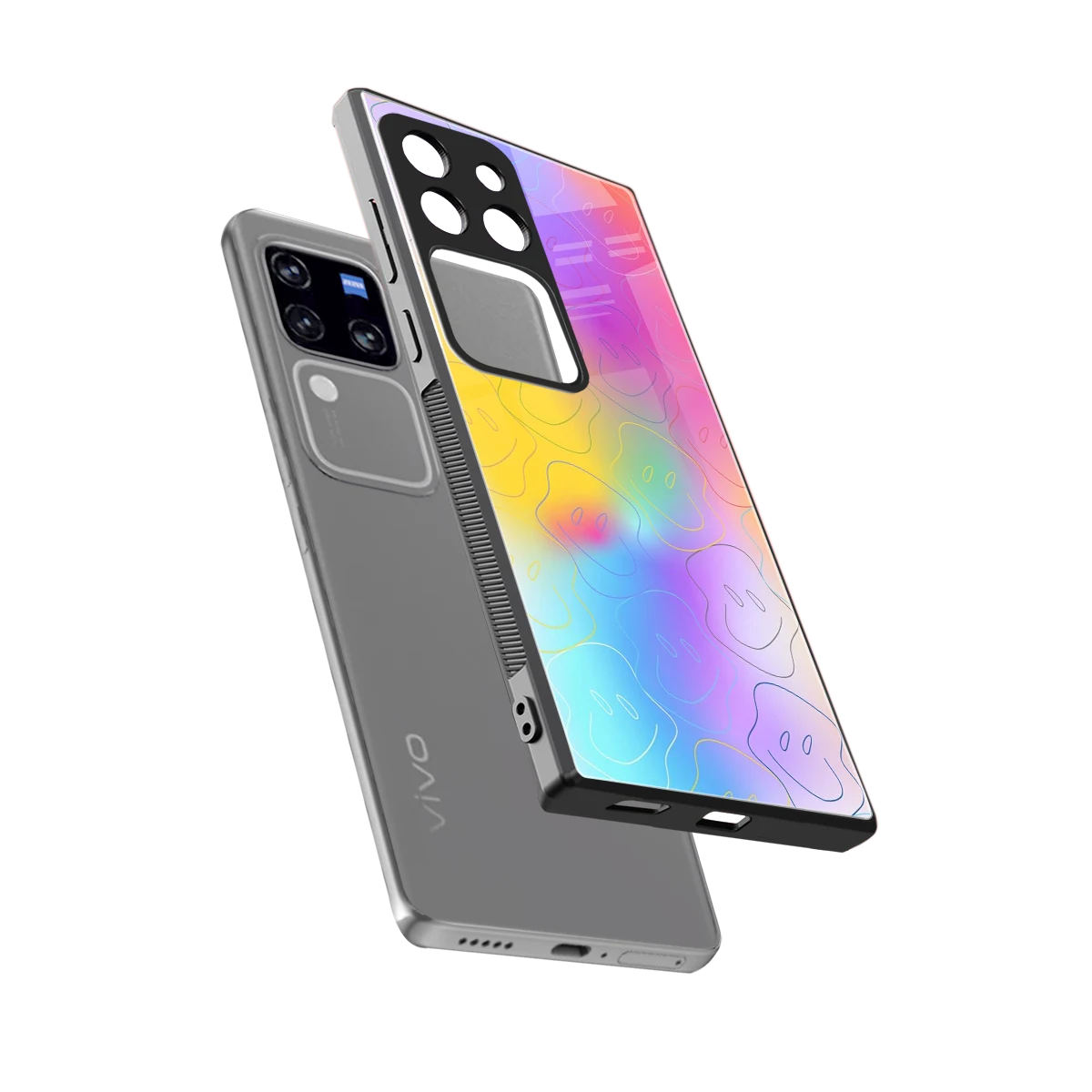 Smiley Colorburst sleekvivo v30 pro cover with tempered glass back and TPU edges