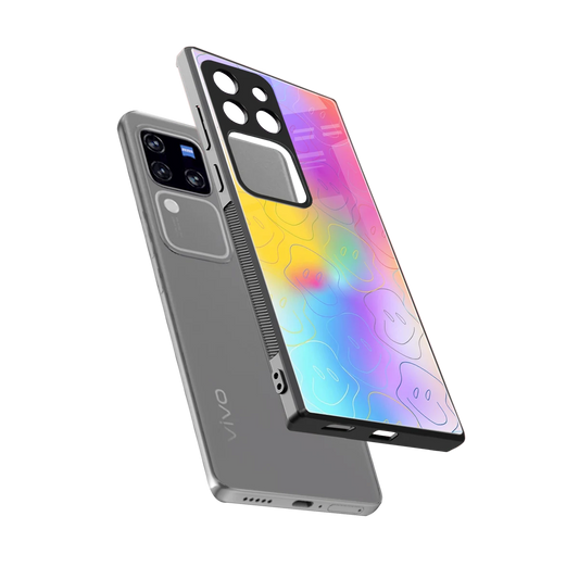 Smiley Colorburst sleekvivo v30 pro cover with tempered glass back and TPU edges