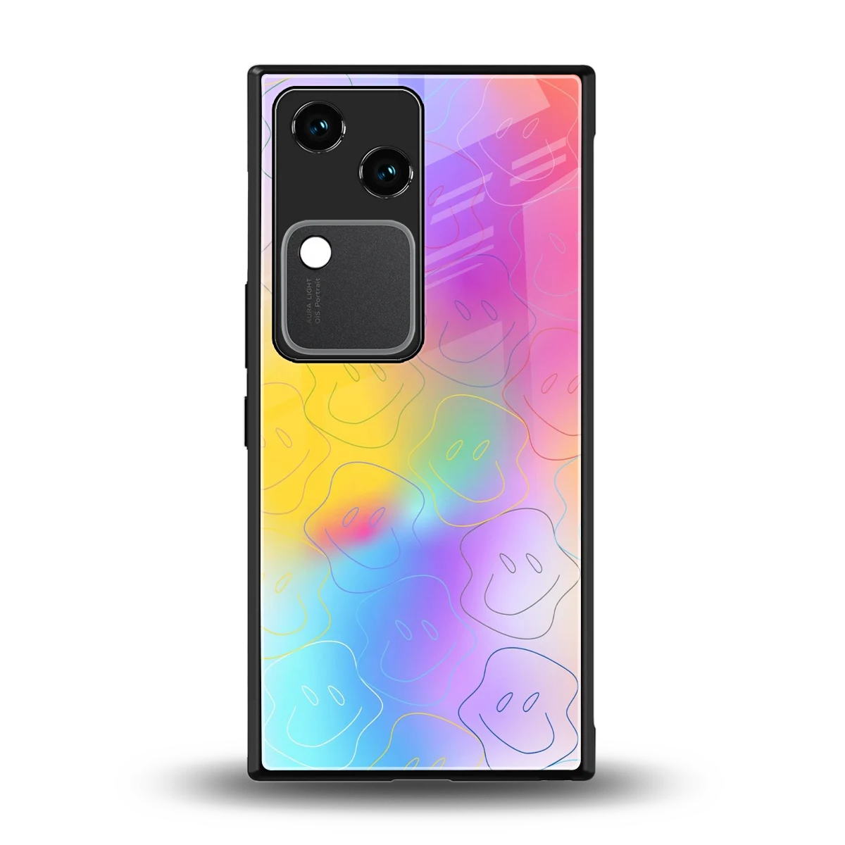 Smiley Colorburst back phone cover | glass case for vivo v30