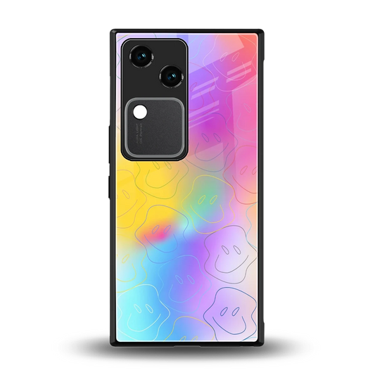 Smiley Colorburst back phone cover | glass case for vivo v30