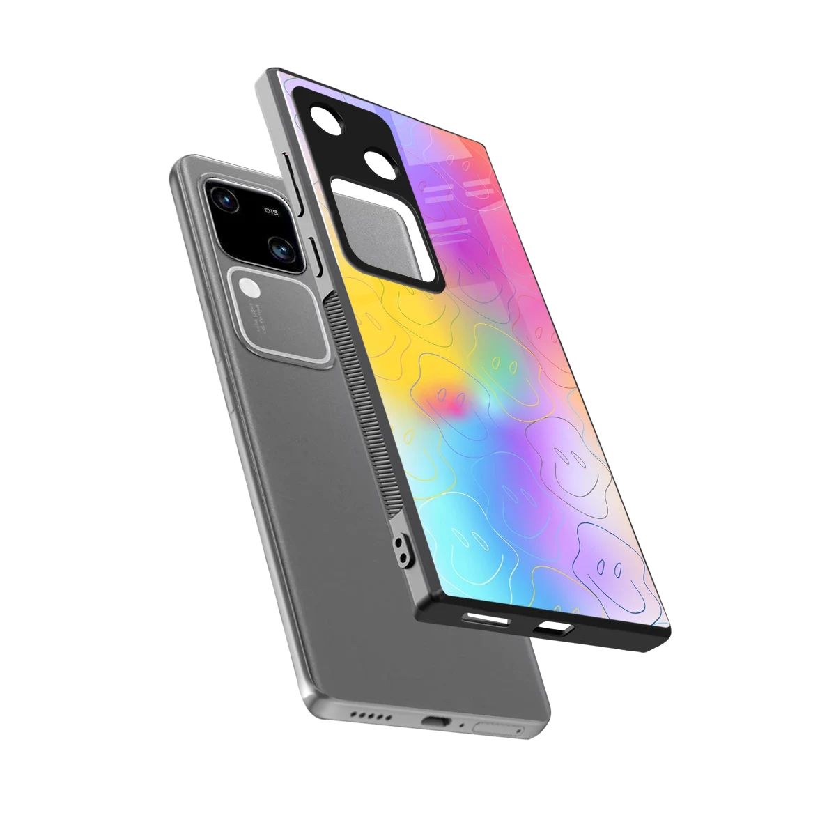 Smiley Colorburst sleek vivo v30 cover with tempered glass back and TPU edges