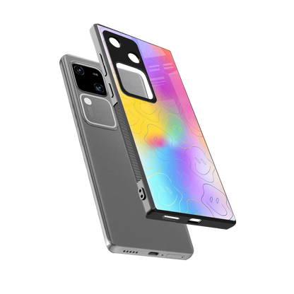 Smiley Colorburst sleek vivo v30 cover with tempered glass back and TPU edges