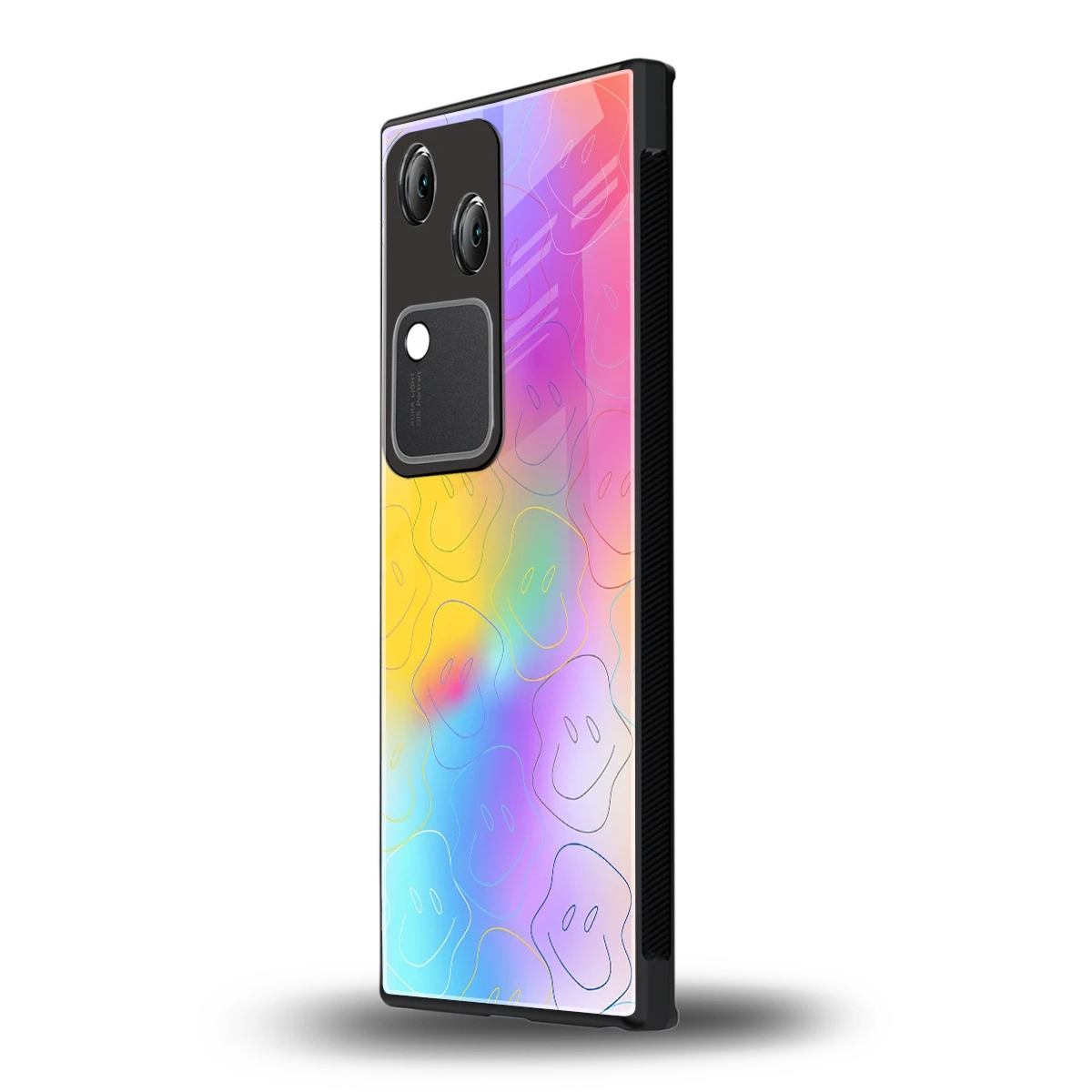 Smiley Colorburst vivo v30 mobile cover | shockproof glass phone case