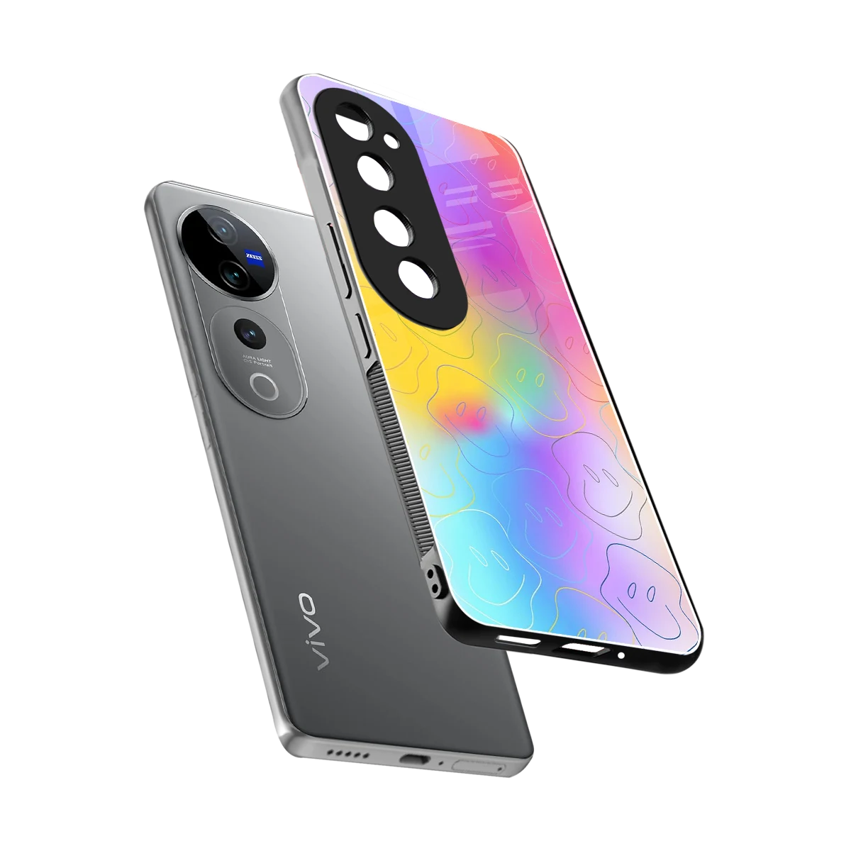 Smiley Colorburst sleek vivo v40 pro cover with tempered glass back and TPU edges