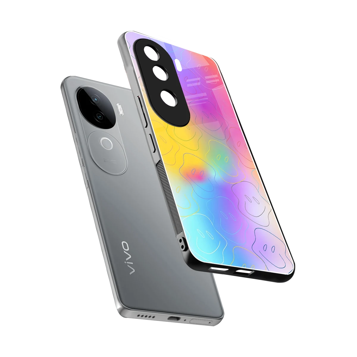 Smiley Colorburst sleek vivo v40e cover with tempered glass back and TPU edges