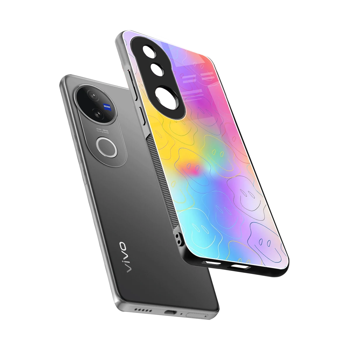 Smiley Colorburst sleek vivo v50 cover with tempered glass back and TPU edges