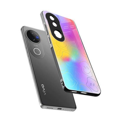 Smiley Colorburst sleek vivo v50 cover with tempered glass back and TPU edges