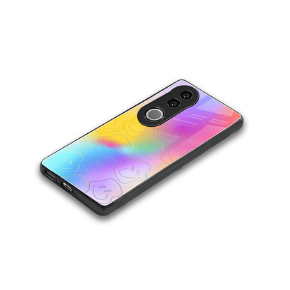 Smiley Colorburst stylish phone case for vivo v50 | glossy glass and slim fit