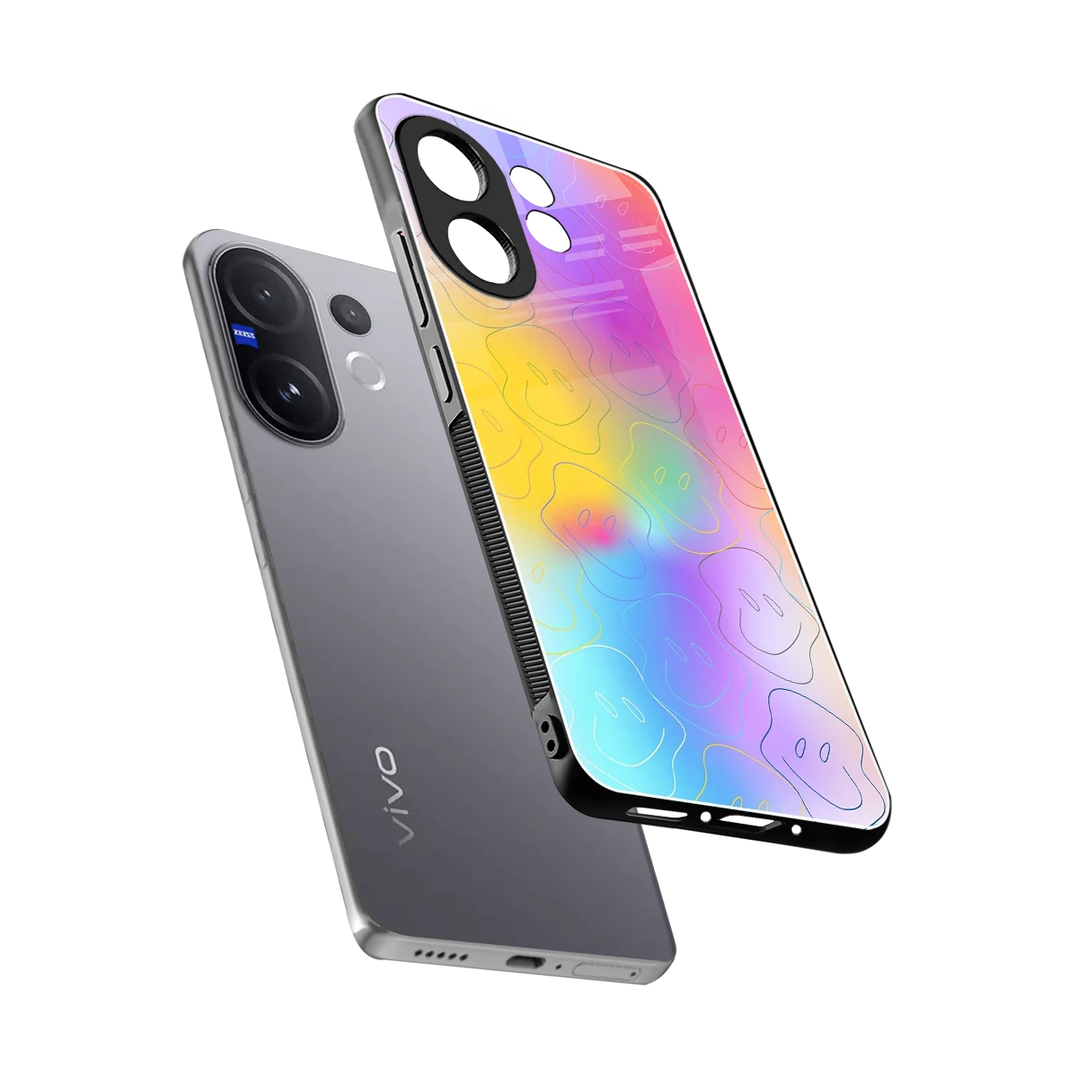 Smiley Colorburst sleek vivo v60 cover with tempered glass back and TPU edges