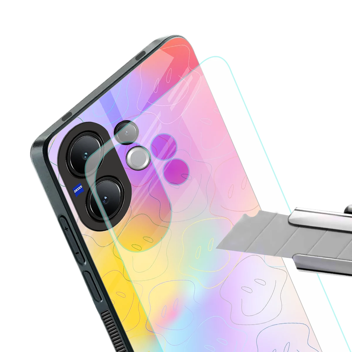 Smiley Colorburst stylish phone case for vivo v60 | glossy glass and slim fit
