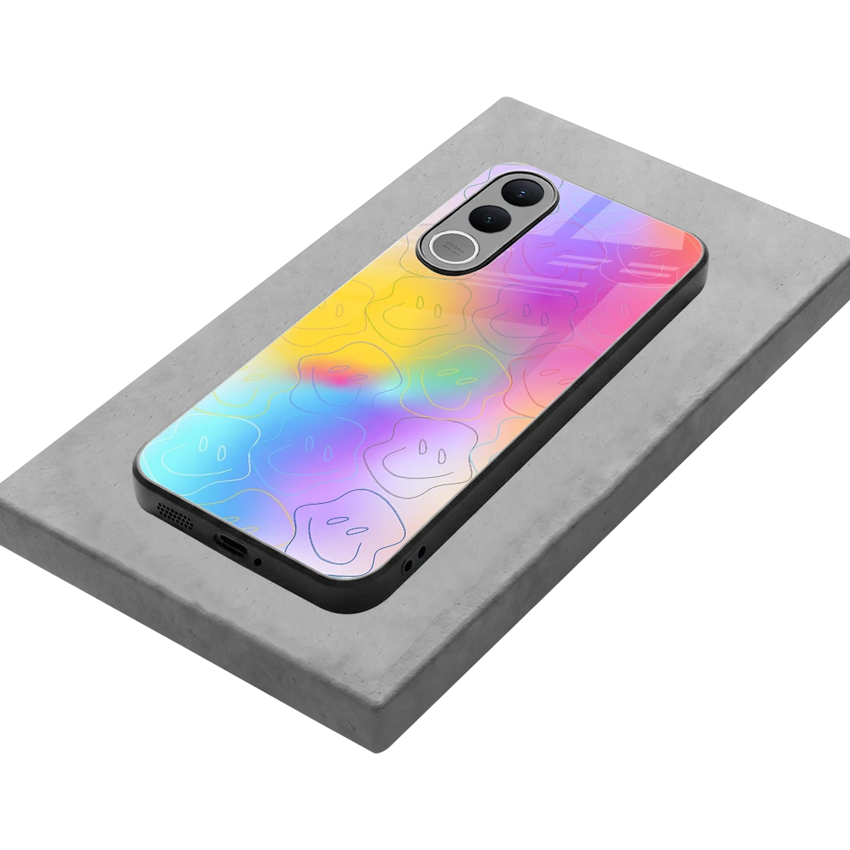 Smiley Colorburst stylish phone case for vivo v70 fe | glossy glass and slim fit