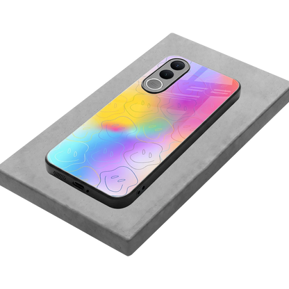 Smiley Colorburst stylish phone case for vivo v70 fe | glossy glass and slim fit