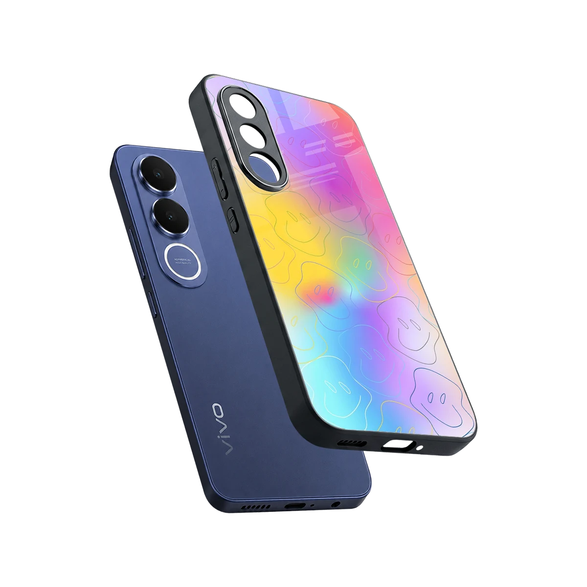Smiley Colorburst sleek vivo v70 fe cover with tempered glass back and TPU edges