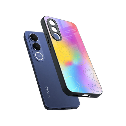Smiley Colorburst sleek vivo v70 fe cover with tempered glass back and TPU edges