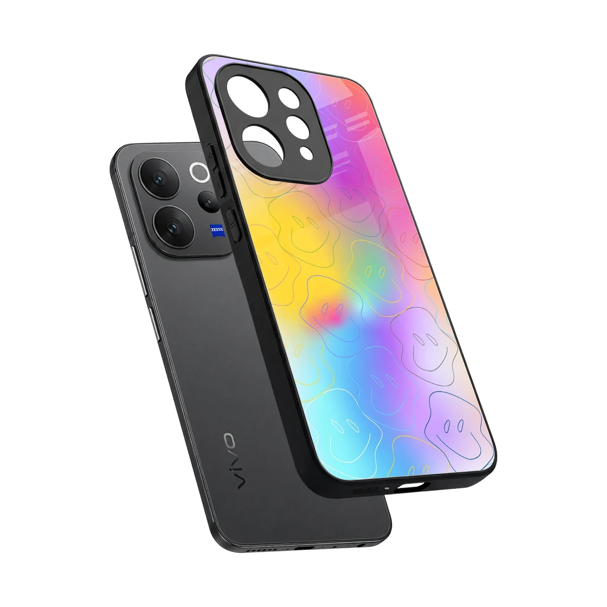 Smiley Colorburst sleek vivo v70 cover with tempered glass back and TPU edges