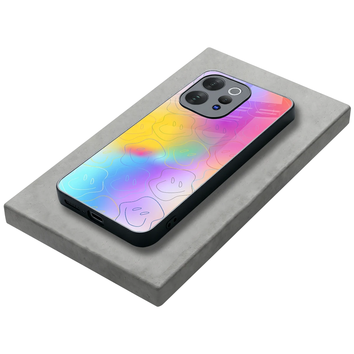 Smiley Colorburst stylish phone case for vivo v70 | glossy glass and slim fit