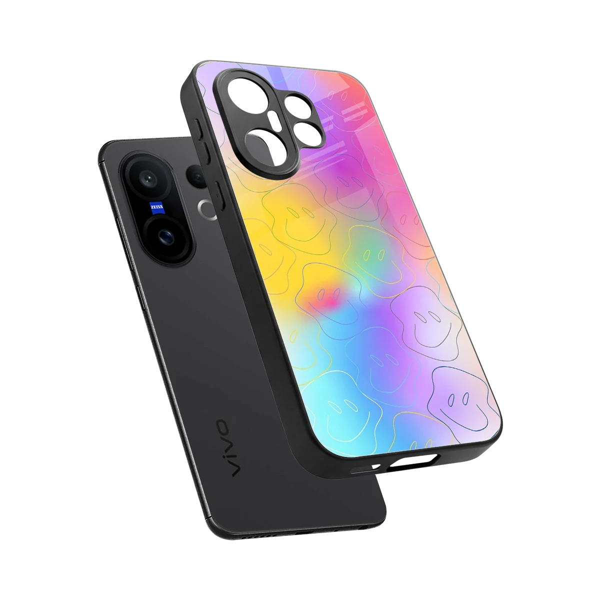 Smiley Colorburst sleek vivo x200 fe cover with tempered glass back and TPU edges