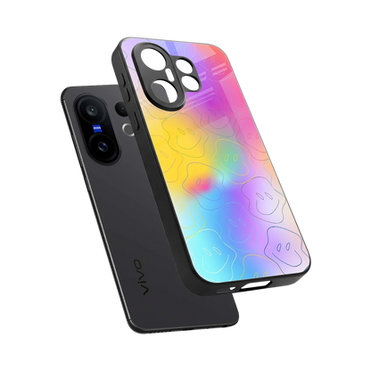Smiley Colorburst sleek vivo x200 fe cover with tempered glass back and TPU edges