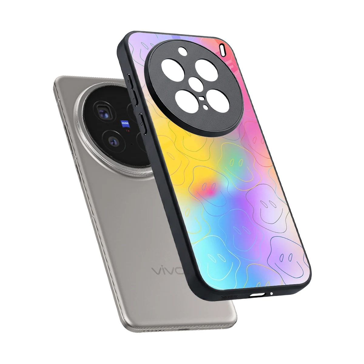 Smiley Colorburst sleek vivo x200 pro cover with tempered glass back and TPU edges