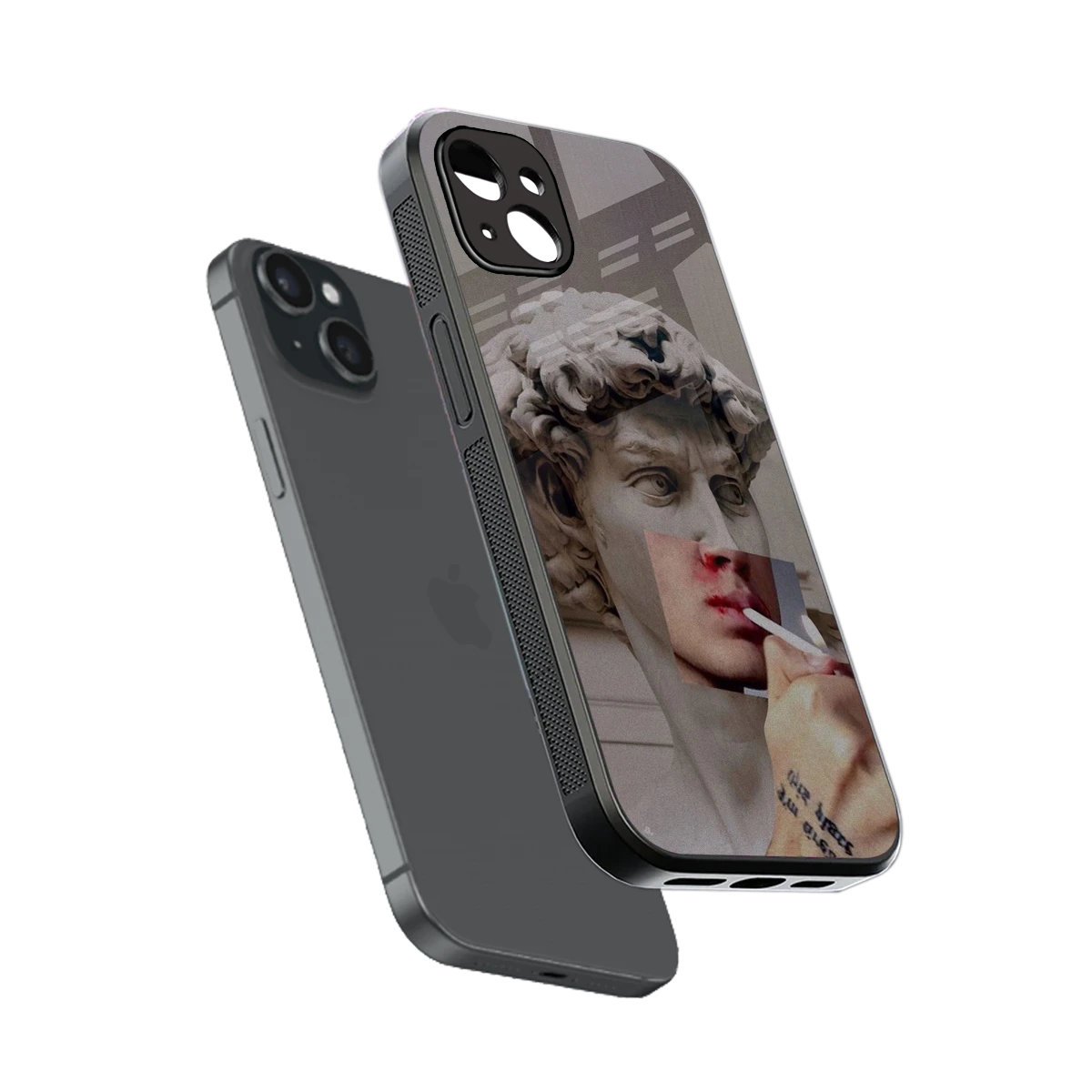 Smokin David sleek iphone 14 plus cover with tempered glass back and TPU edges