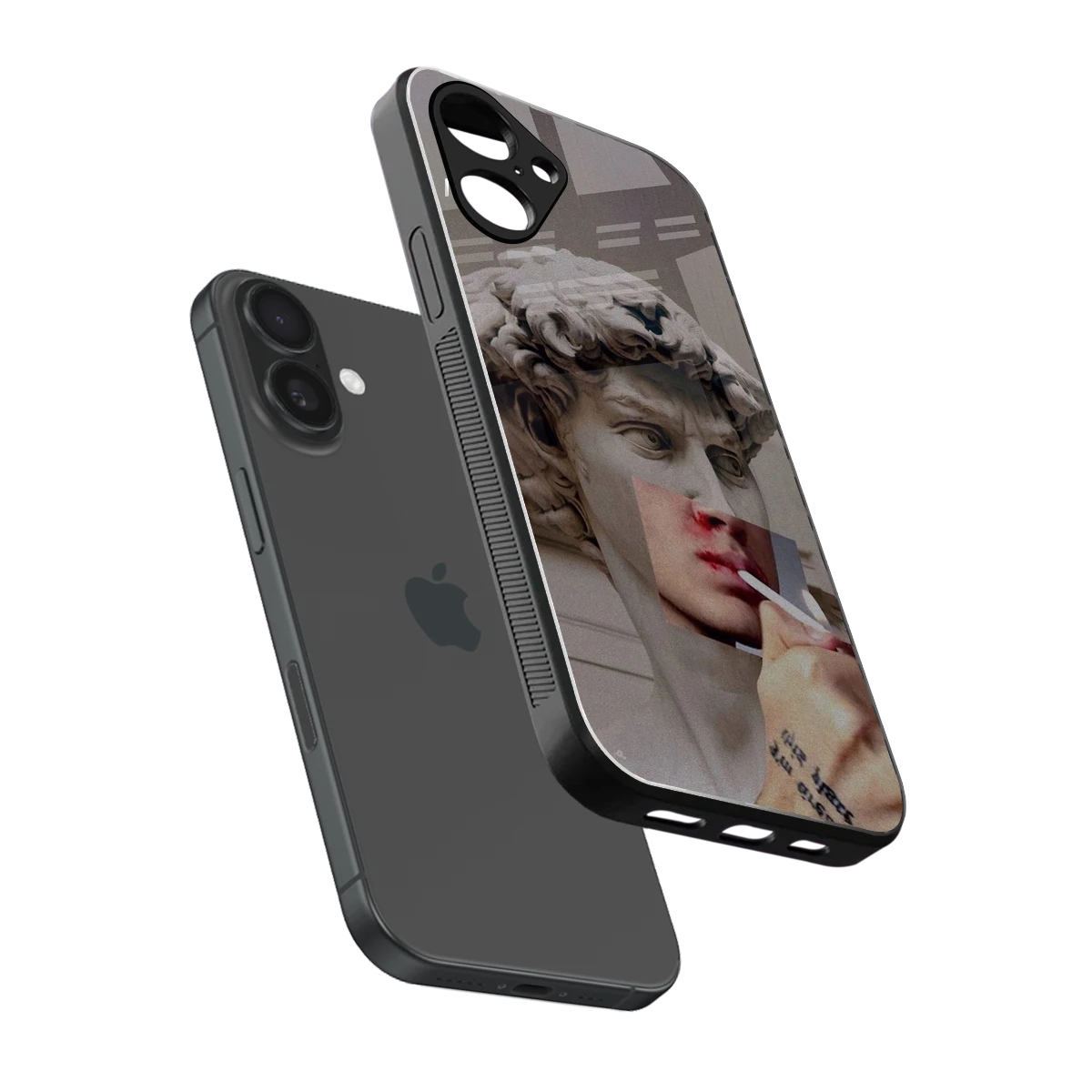 Smokin David sleek iPhone 16 cover with tempered glass back and TPU edges