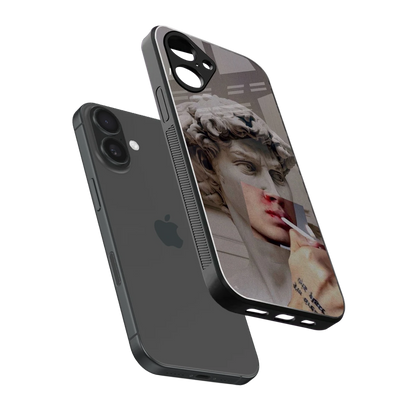 Smokin David sleek iPhone 16 cover with tempered glass back and TPU edges