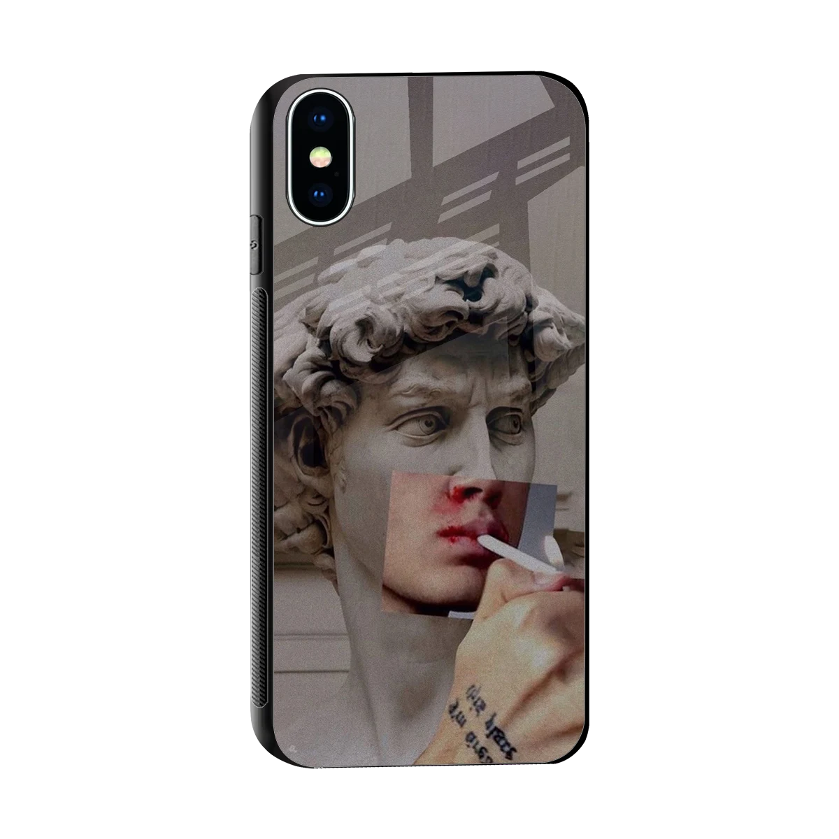 Smokin David sleek iphone xs cover with tempered glass back and TPU edges