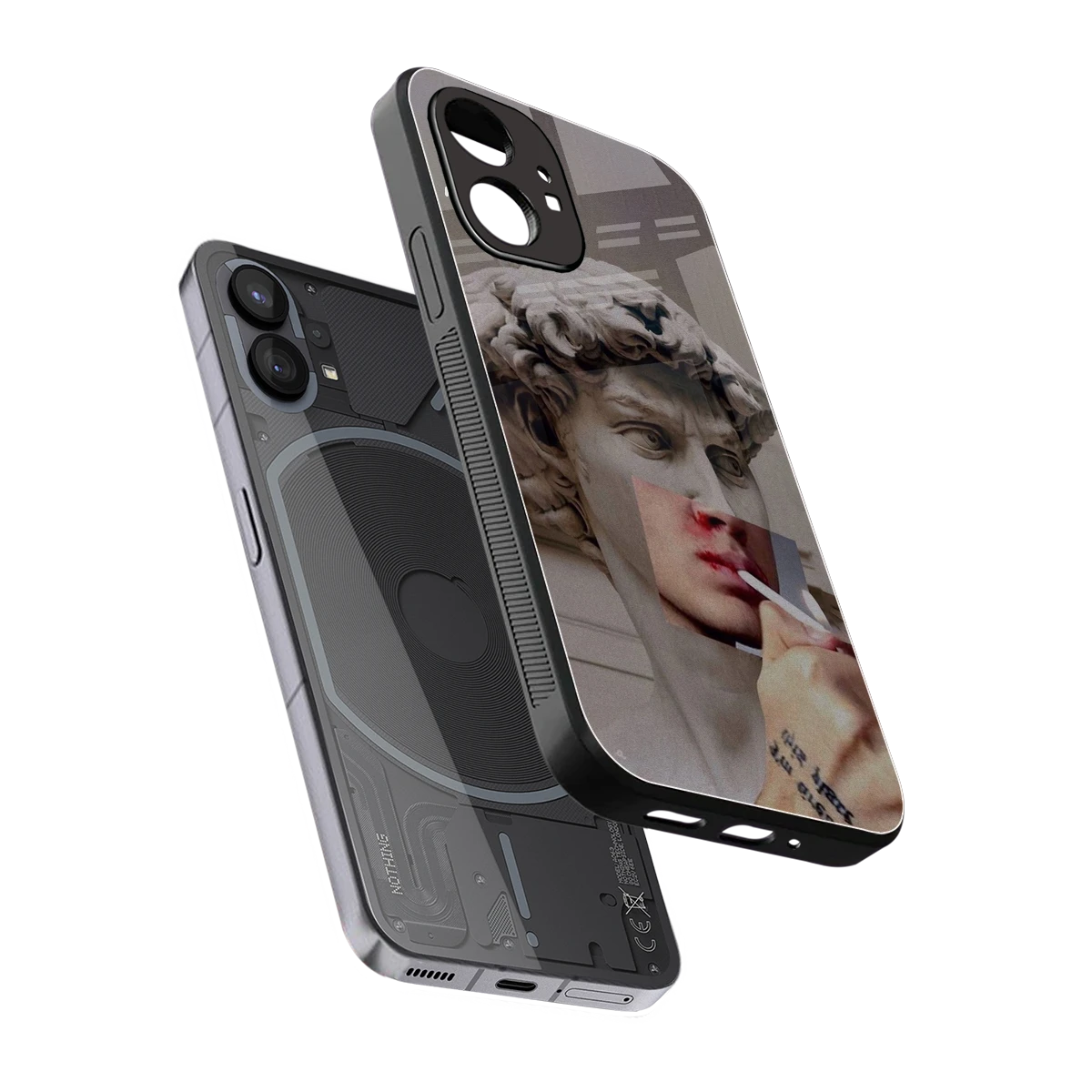 Smokin David sleek nothing phone 1 cover with tempered glass back and TPU edges