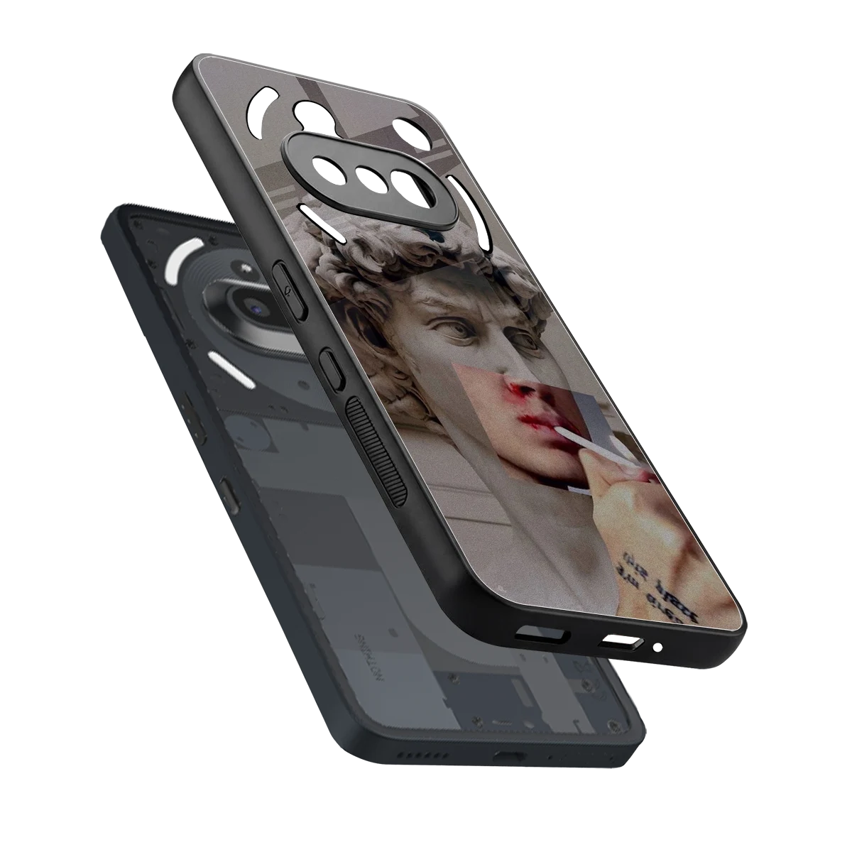Smokin David sleek nothing phone 3a cover with tempered glass back and TPU edges