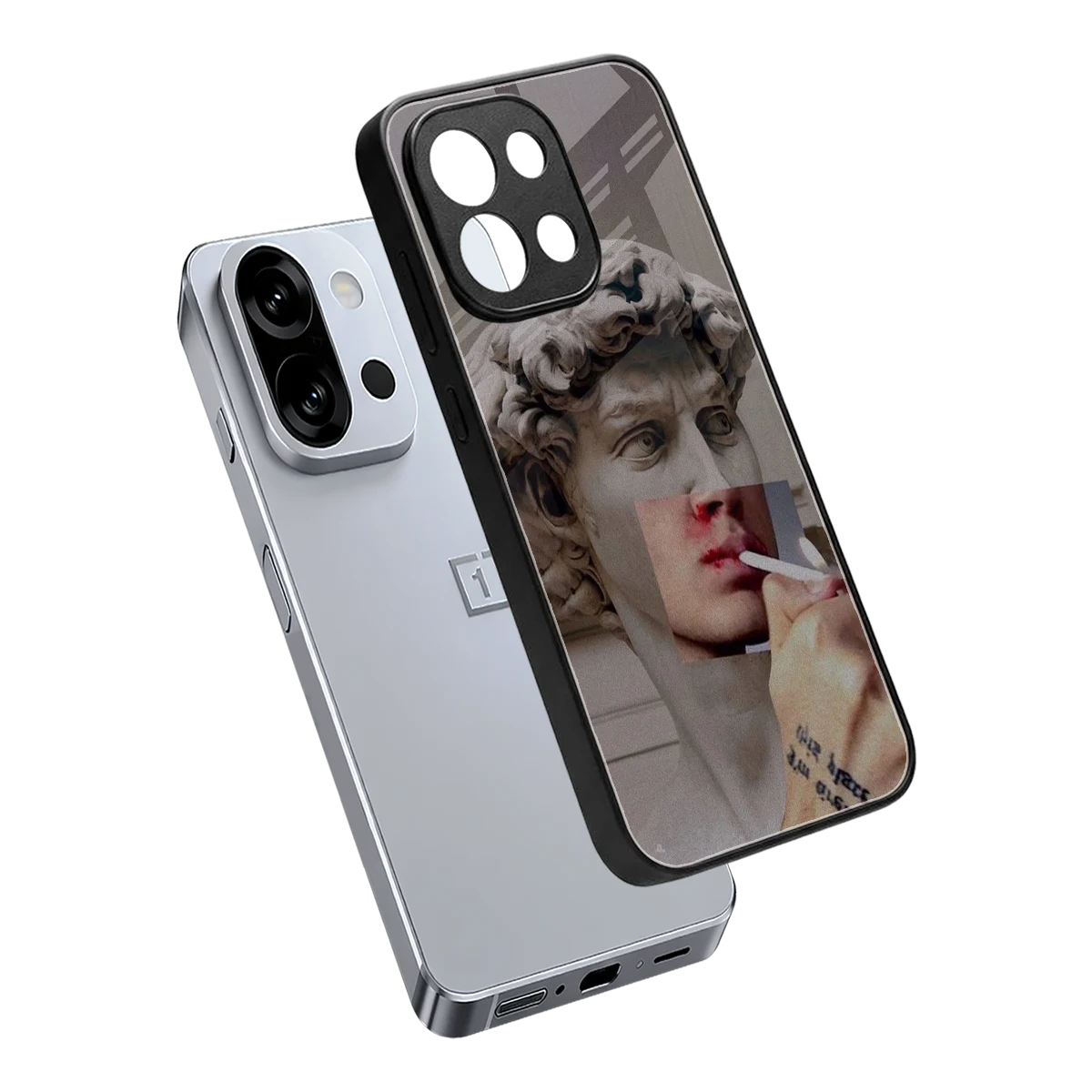 Smokin David sleek oneplus 13s cover with tempered glass back and TPU edges