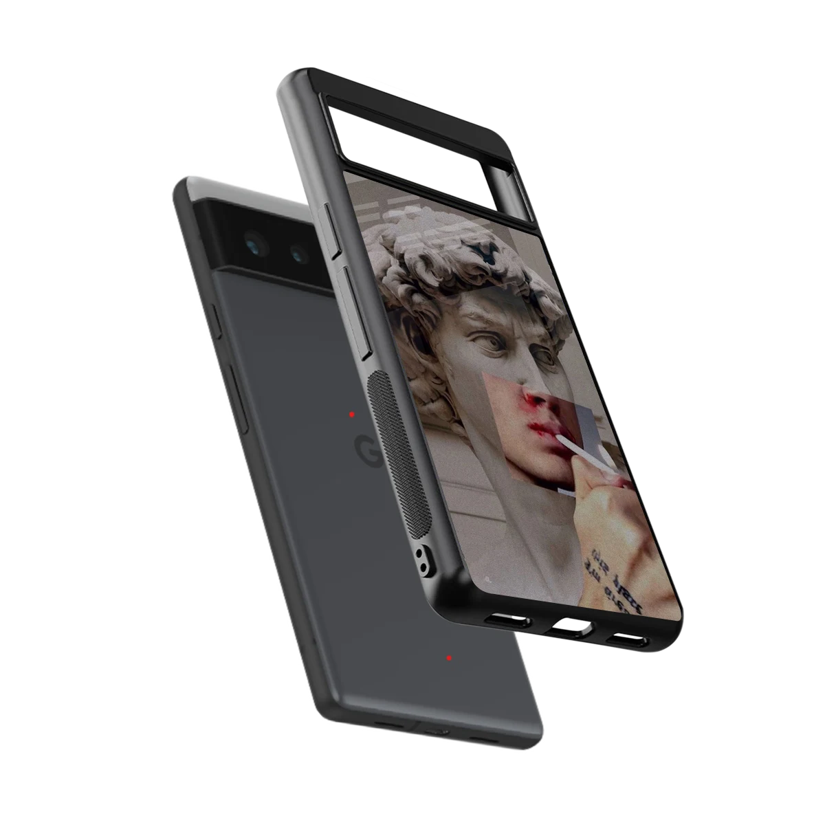 Smokin David sleek google pixel 6a cover with tempered glass back and TPU edges