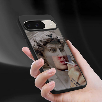 Smokin David sleek google pixel 9 cover with tempered glass back and TPU edges