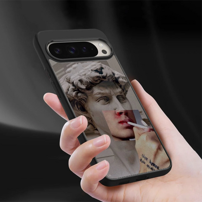 Smokin David sleek google pixel 9 pro cover with tempered glass back and TPU edges