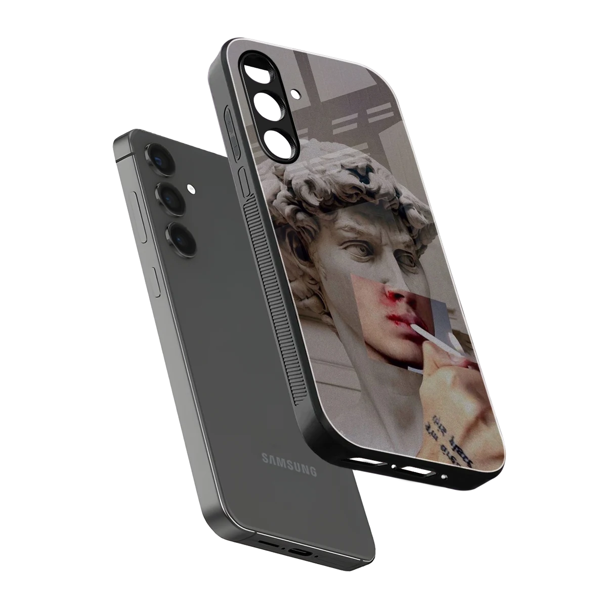 Smokin David sleek samsung galaxy m34 5g cover with tempered glass back and TPU edges
