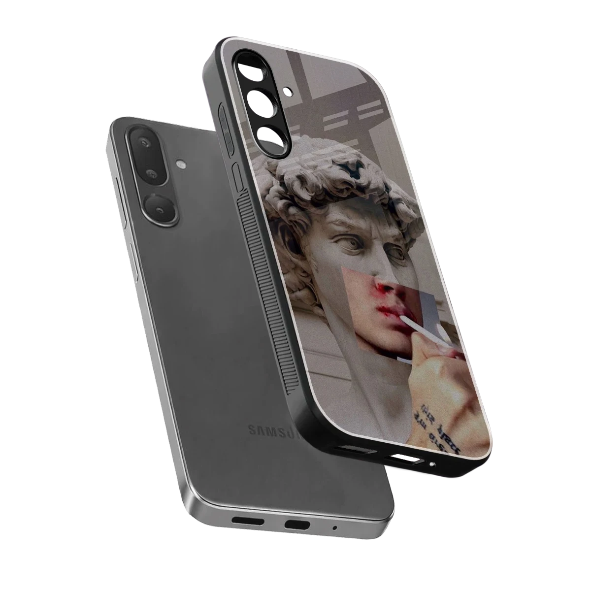 Smokin David sleek samsung galaxy m56 5g cover with tempered glass back and TPU edges