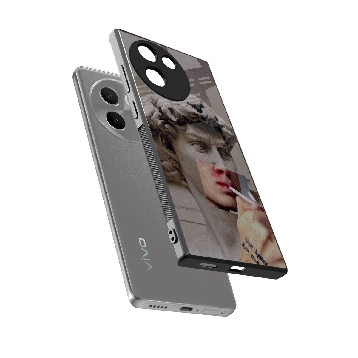 Smokin David sleek vivo v30e cover with tempered glass back and TPU edges