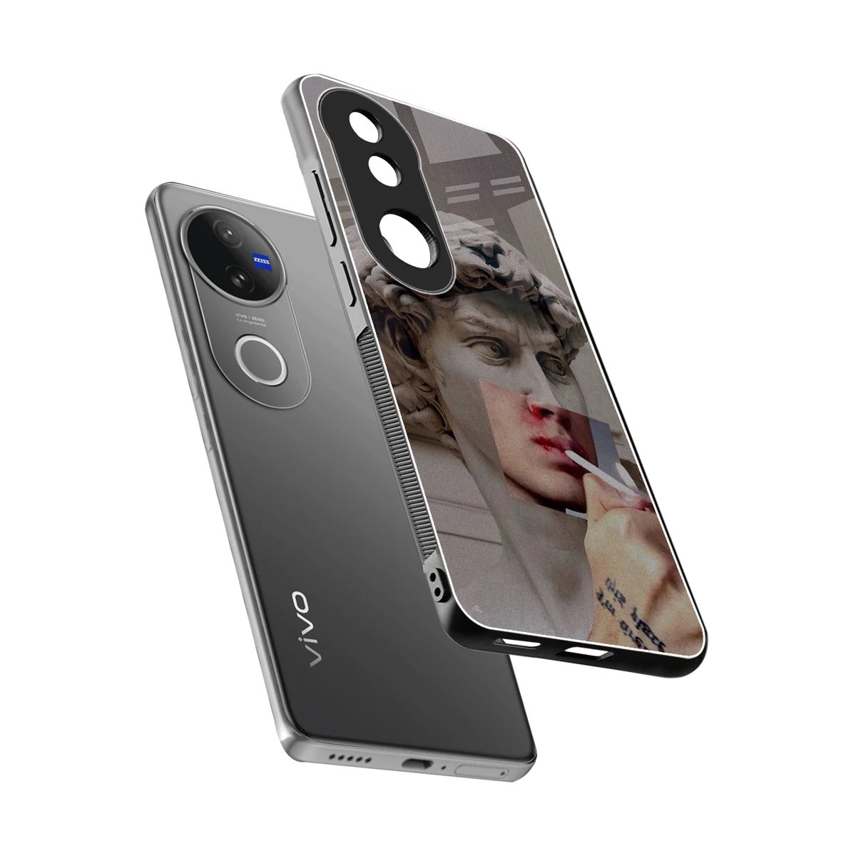 Smokin David sleek vivo v50 cover with tempered glass back and TPU edges