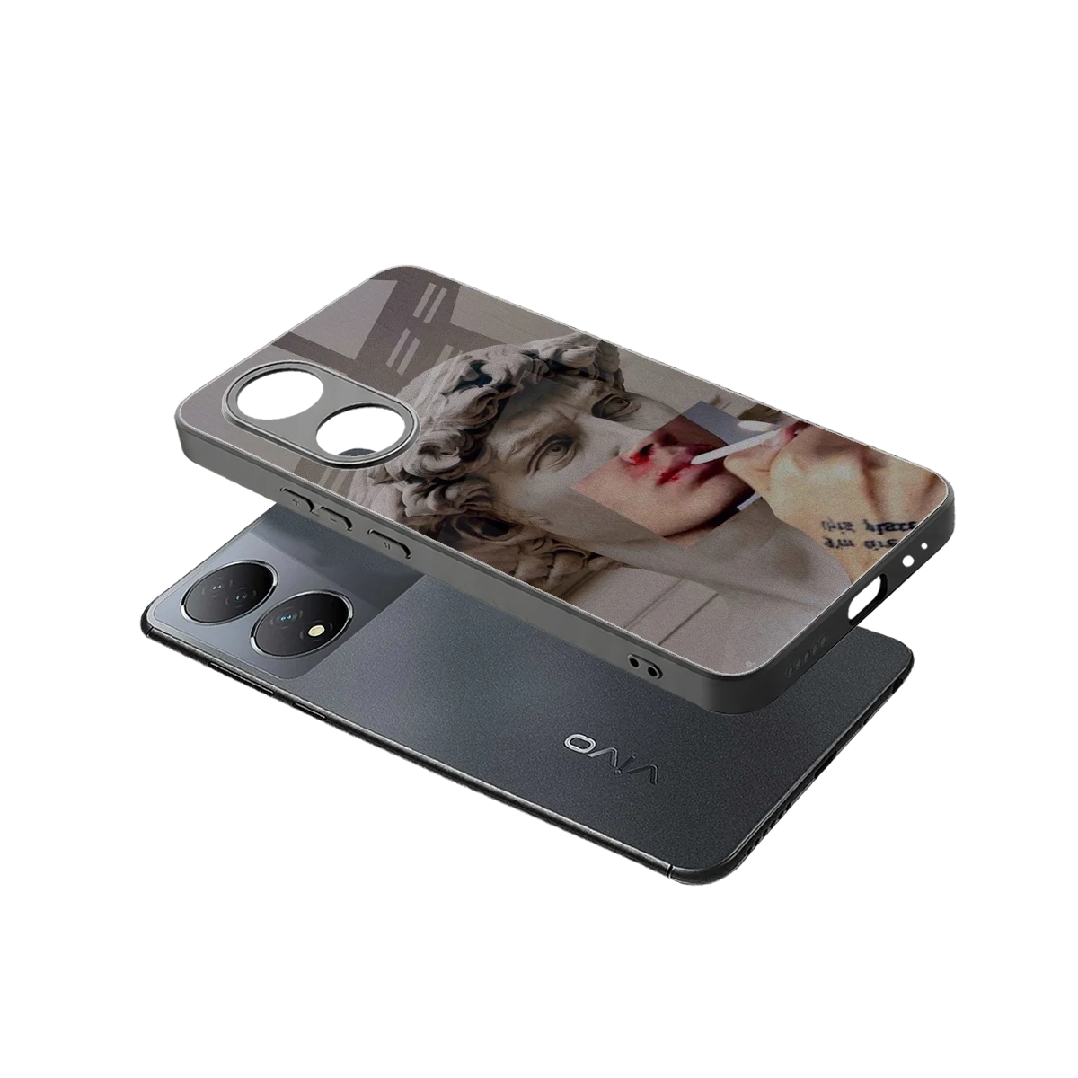 Smokin David sleek Vivo-y100 cover with tempered glass back and TPU edges