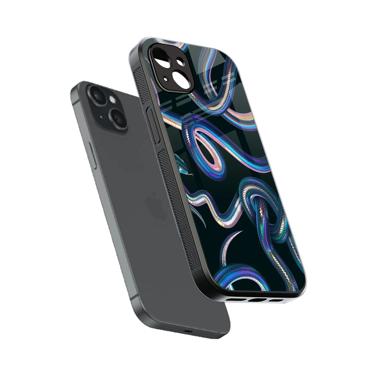 Snakes sleek iphone 15 plus cover with tempered glass back and TPU edges