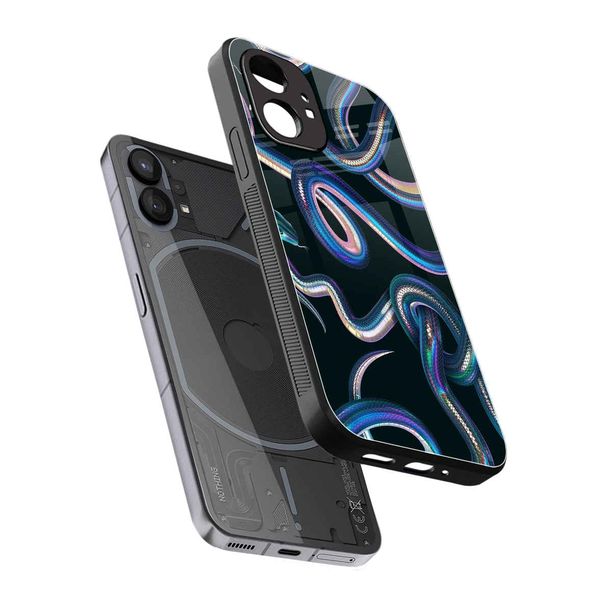 Snakes sleek nothing phone 1 cover with tempered glass back and TPU edges