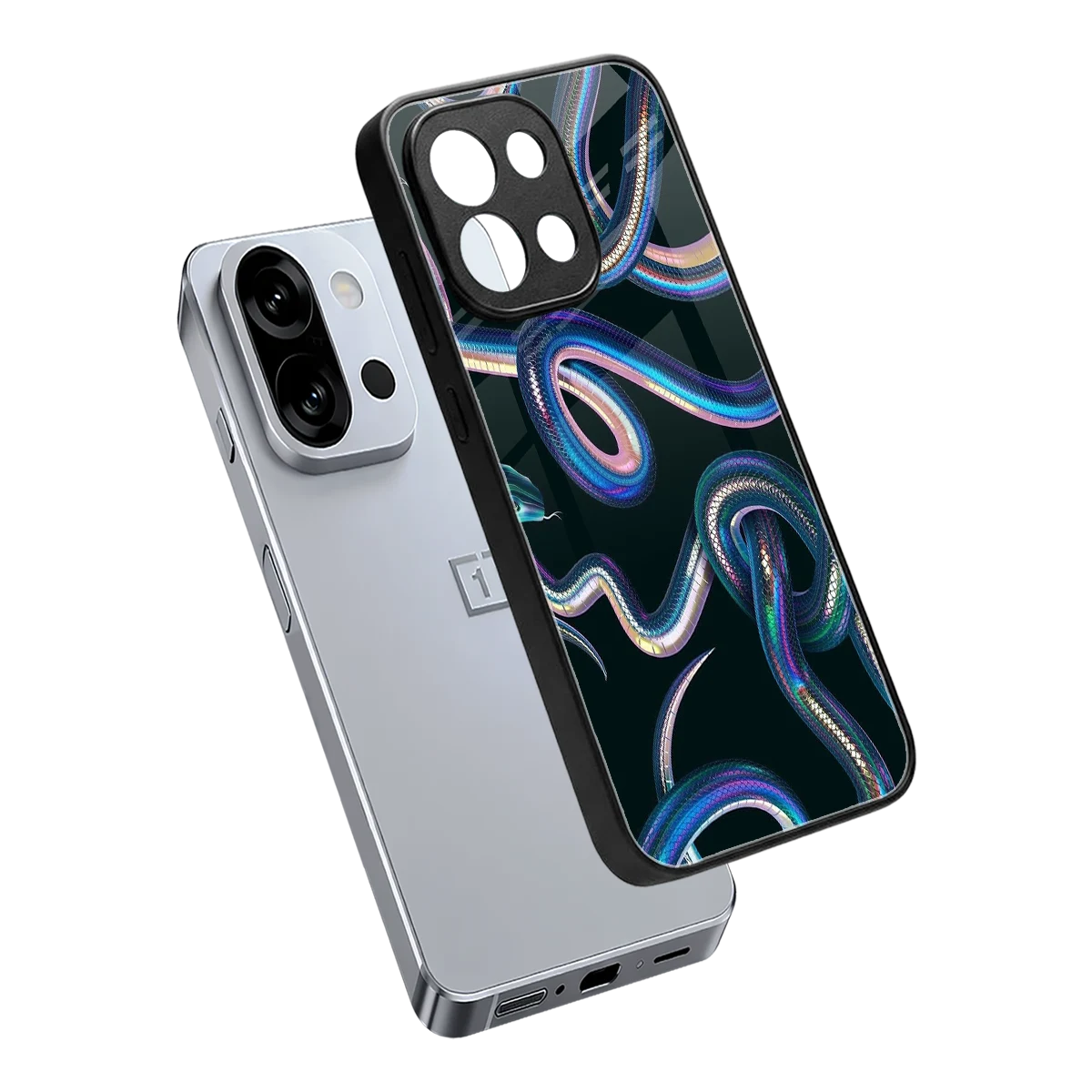Snakes sleek oneplus 13s cover with tempered glass back and TPU edges