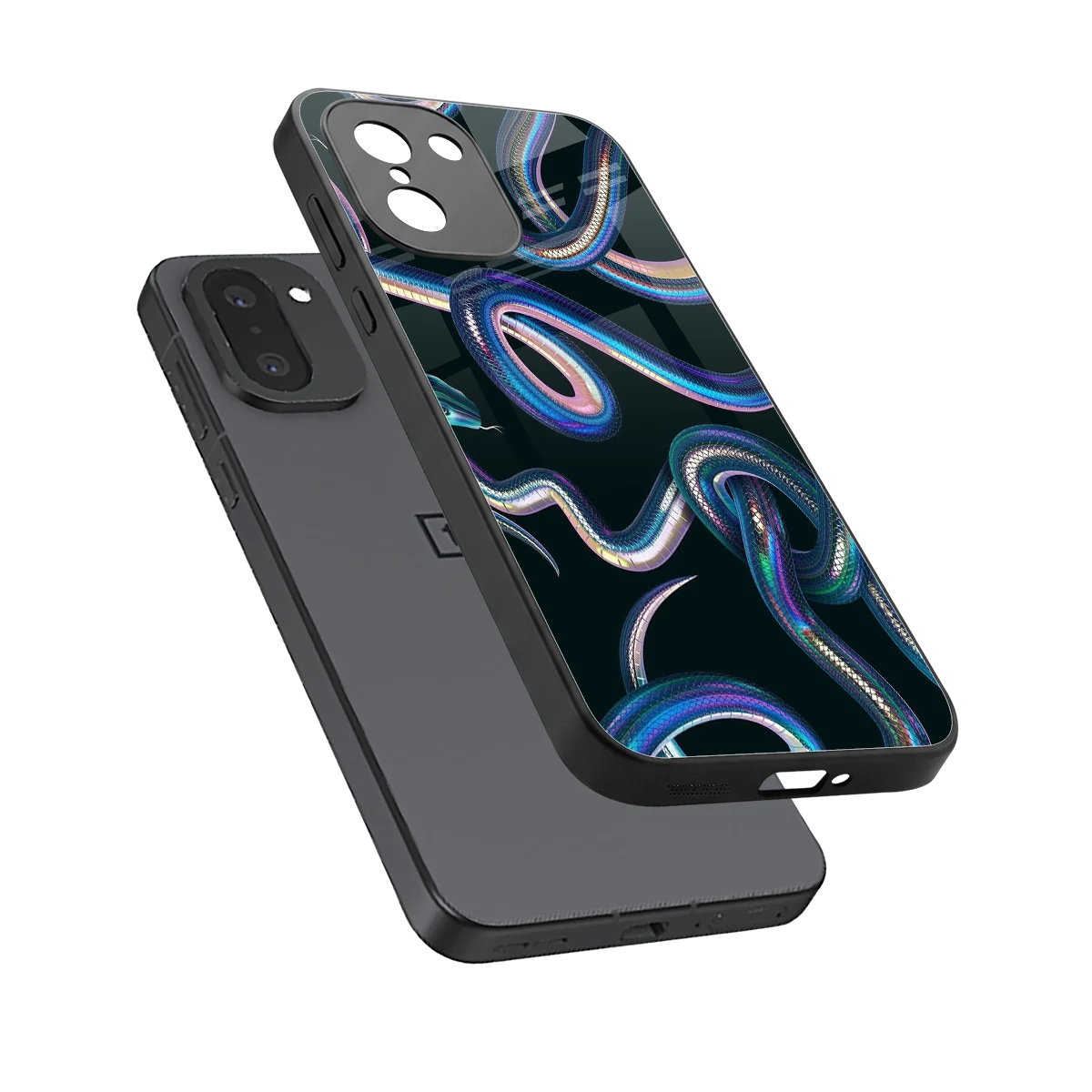 Snakes sleek oneplus 15r cover with tempered glass back and TPU edges