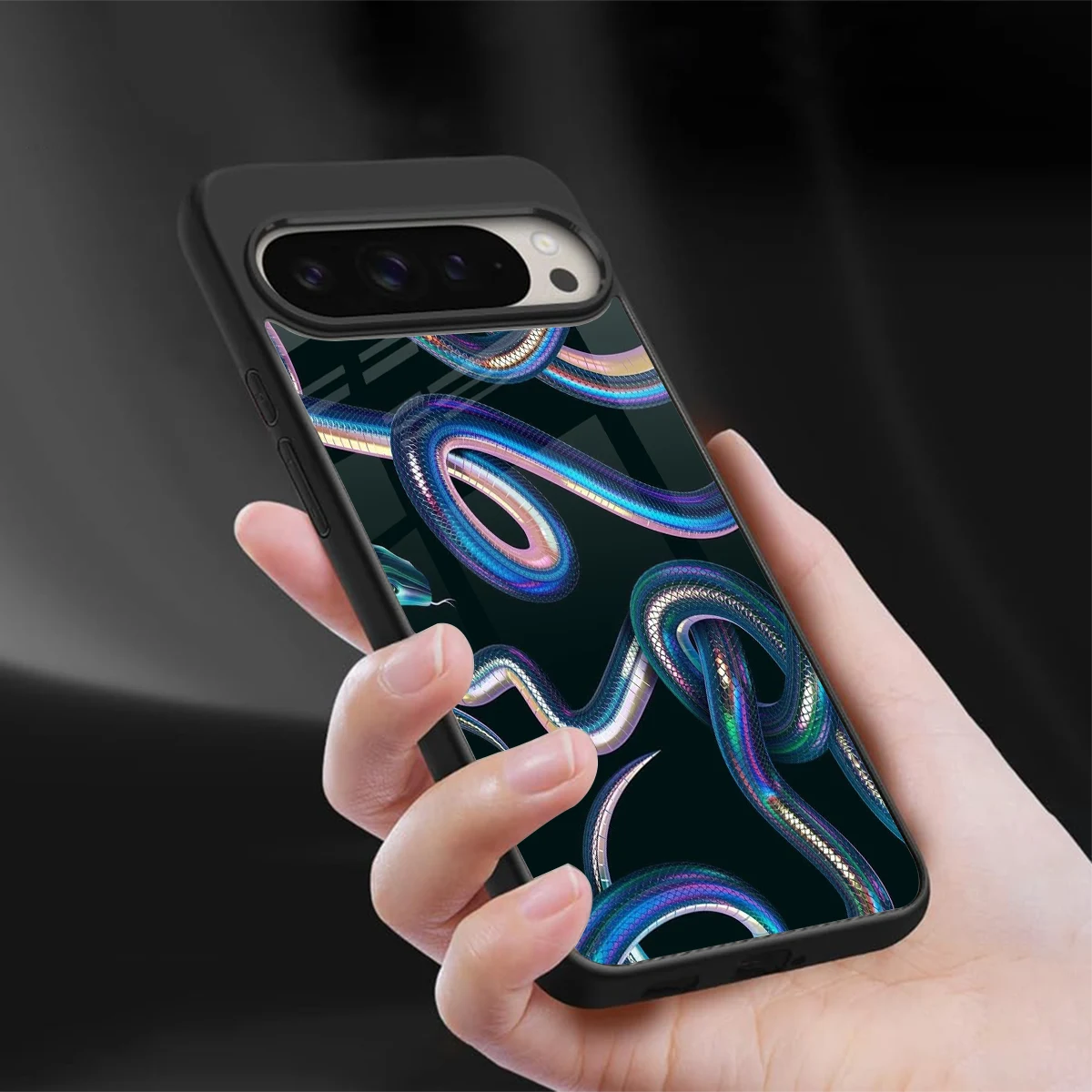 Snakes sleek google pixel 9 pro cover with tempered glass back and TPU edges