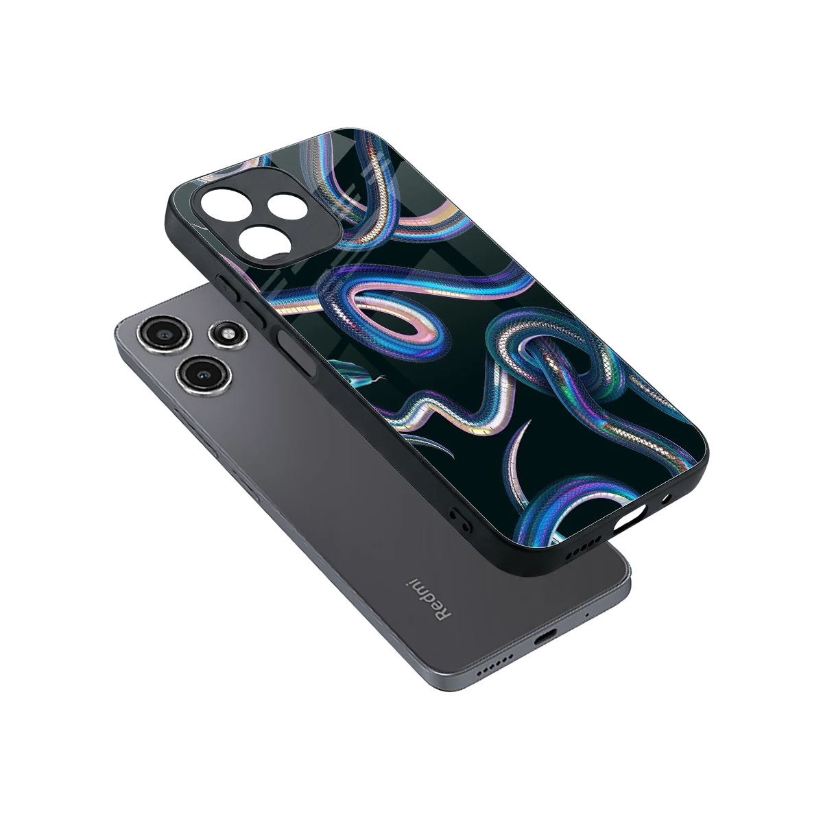 Snakes sleek redmi 12 5g cover with tempered glass back and TPU edges